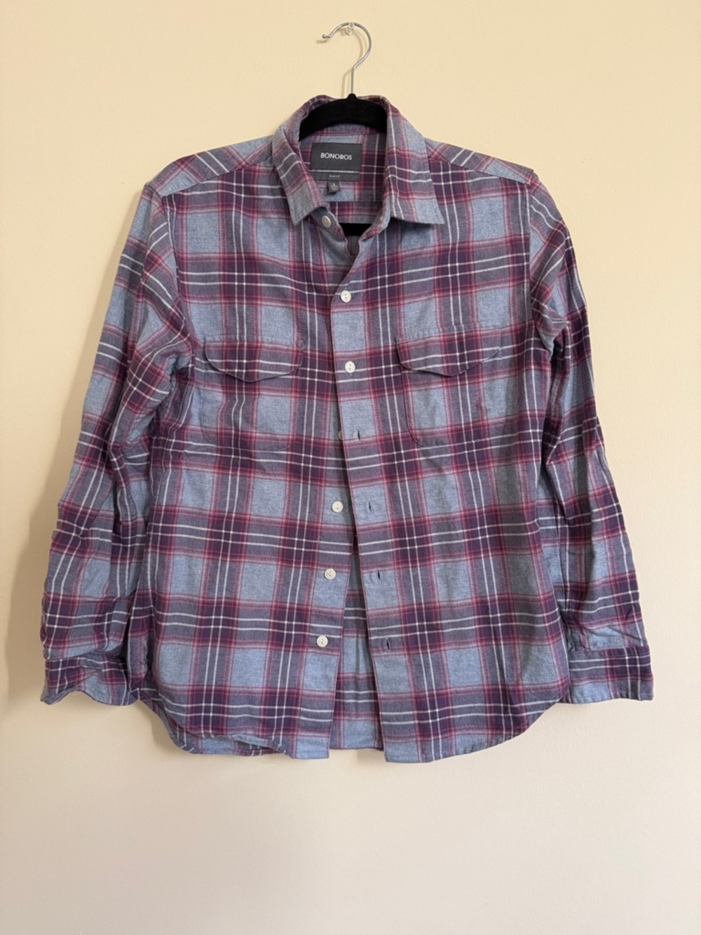 Bonobos Blue and Burgundy Plaid Casual Button-Down Shirt
